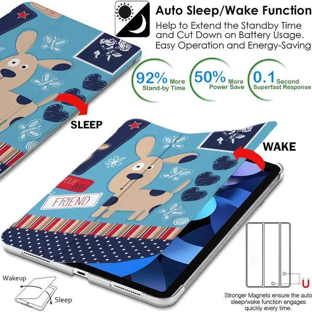 Alt view image 5 of 5 - DuraSafe Cases for iPad Pro 12.9 5th 4th Gen [ PRO 12.9 inch 5 4 ] A2378 A2461 A2379 A2462 A2229 A2069 A2232 A2233 Trifold Printed Hard Auto Sleep/Wake PC Translucent Back Cover - Puppy Friend