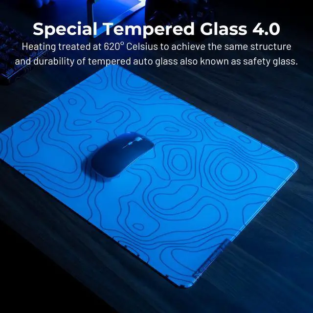 Alt view image 2 of 5 - XVX White Topograph Glass Mousepad 4.0, Hard Mouse Pad for Gaming,Ultra-Smooth Micro-Etched Surface Mouse Mat with Non-Slip Rubber Base(410mm*310mm)