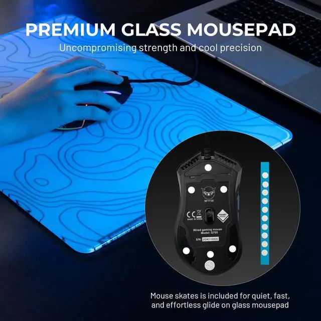 Alt view image 4 of 5 - XVX White Topograph Glass Mousepad 4.0, Hard Mouse Pad for Gaming,Ultra-Smooth Micro-Etched Surface Mouse Mat with Non-Slip Rubber Base(410mm*310mm)