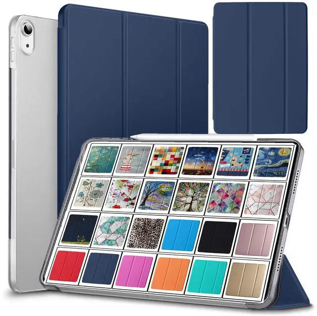 Main image of DuraSafe Cases for iPad Air 6 2024 11" Air 5 2022 Air 4 2020 10.9" [ Air 4th Air 5th 6th 11th ] A2316 A2324 A2325 A2072 Trifold Hard Smart PC Translucent Back Cover - Navy Blue