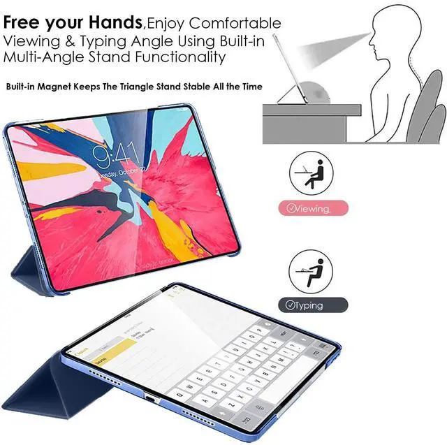 Alt view image 4 of 5 - DuraSafe Cases for iPad Air 6 2024 11" Air 5 2022 Air 4 2020 10.9" [ Air 4th Air 5th 6th 11th ] A2316 A2324 A2325 A2072 Trifold Hard Smart PC Translucent Back Cover - Navy Blue