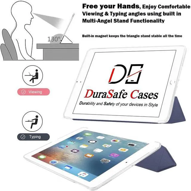 Alt view image 4 of 5 - DuraSafe Cases for iPad Mini 8.3 Inch 6 Gen [ Mini 6th Generation 2021 ] A2567 A2568 A2569 MK893LL/A MK8E3LL/A MK8C3LL/A Smart TPU Transparent Back Cover with Adjustable Stand Feature - Navy Blue