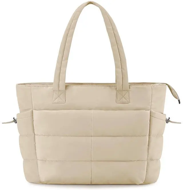 Main image of Women Puffer Tote Bag for Work Quilted Puffy Handbag with Laptop Compartments Lightweight Shoulder Bag Casual Handbag with Pockets for Nurse Teacher School