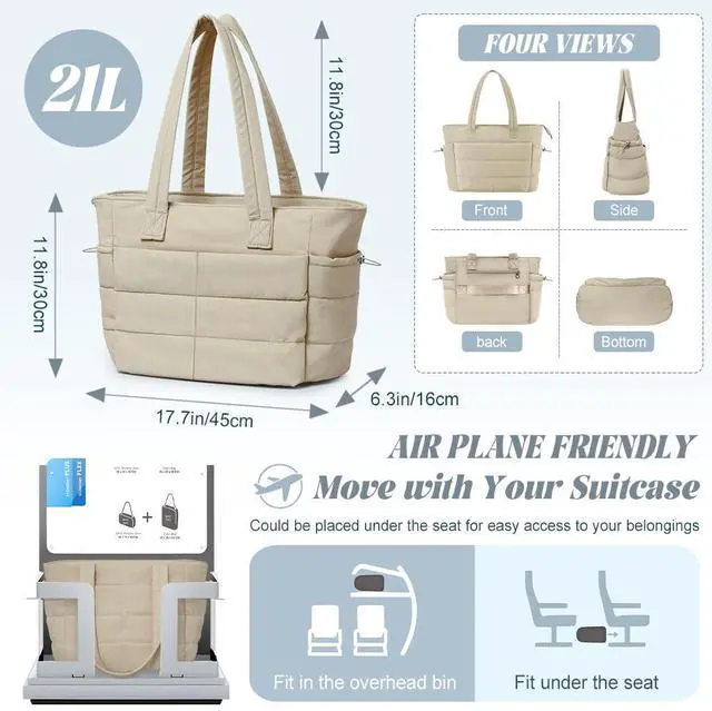 Alt view image 5 of 5 - Women Puffer Tote Bag for Work Quilted Puffy Handbag with Laptop Compartments Lightweight Shoulder Bag Casual Handbag with Pockets for Nurse Teacher School