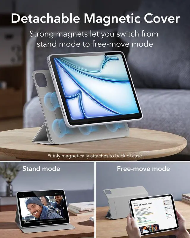 Alt view image 4 of 5 - ESR for iPad Air 11 Inch Case (2025) M3/M2, iPad Air 7th/6th/5th/4th Generation Case (2024/2022/2020) 10.9 Inch with Pencil Holder, Removable Magnetic Cover, Vertical Stand, Rebound 360 Series, Grey