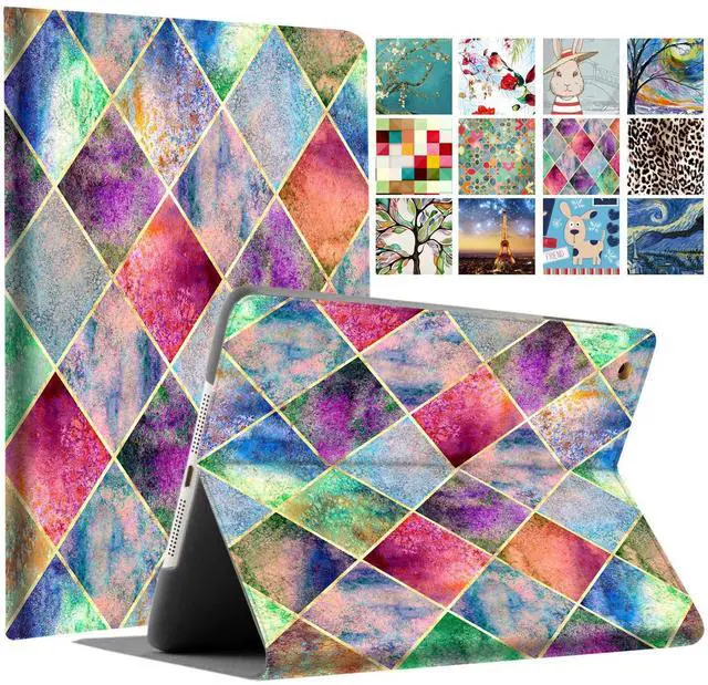 Main image of DuraSafe Case for iPad 9.7 Inch 5/6 Gen 2017/2018 & Air 1 / Air 2 [ A1893 A1954 A1822 A1823 A1566 A1567 A1474 A1475 ] Printed Folio Cover - Diamond Grid