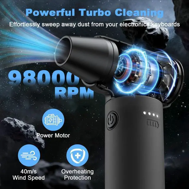 Alt view image 2 of 5 - Ekmoey Electric Air Duster, 110,000 RPM 3 Gear Adjustable Cordless Air Blower, 6000mAh Rechargeable Battery,Portable Dust Cleaner for Computer,Car Home & Outdoor,Replaces Compressed Air Cans