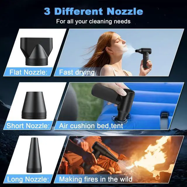 Alt view image 4 of 5 - Ekmoey Electric Air Duster, 110,000 RPM 3 Gear Adjustable Cordless Air Blower, 6000mAh Rechargeable Battery,Portable Dust Cleaner for Computer,Car Home & Outdoor,Replaces Compressed Air Cans