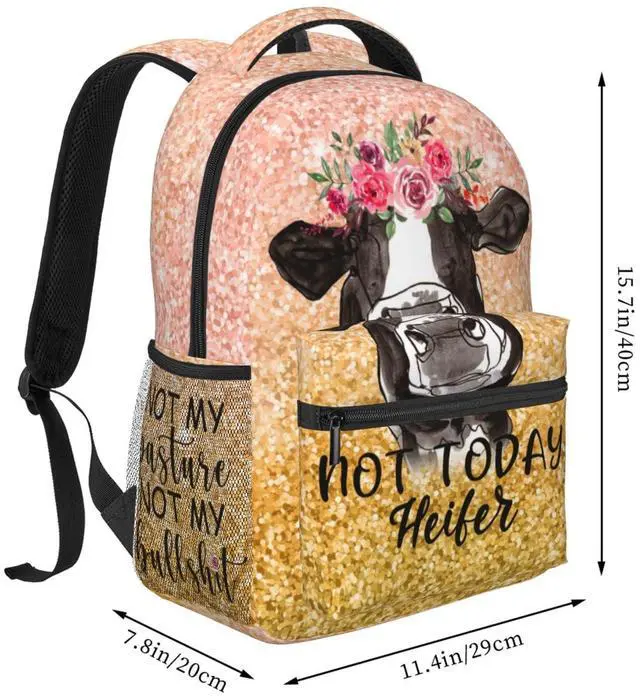 Alt view image 2 of 5 - FuriTou Bling Farmer Cow Sunflower Backpack Bull Cattle Double Shoulder Bag Cow Print Laptop Bagpack for Men Women Cow Stuff Accessories Bookbag for Work Camping Travel