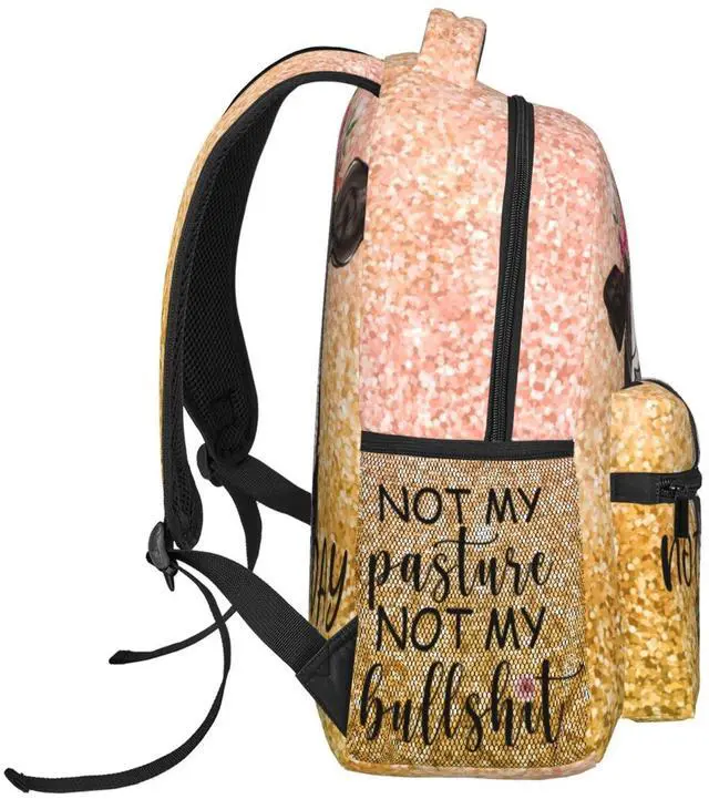 Alt view image 3 of 5 - FuriTou Bling Farmer Cow Sunflower Backpack Bull Cattle Double Shoulder Bag Cow Print Laptop Bagpack for Men Women Cow Stuff Accessories Bookbag for Work Camping Travel