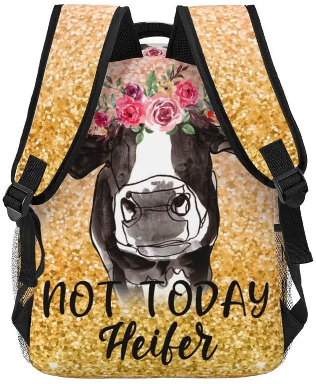 Alt view image 4 of 5 - FuriTou Bling Farmer Cow Sunflower Backpack Bull Cattle Double Shoulder Bag Cow Print Laptop Bagpack for Men Women Cow Stuff Accessories Bookbag for Work Camping Travel