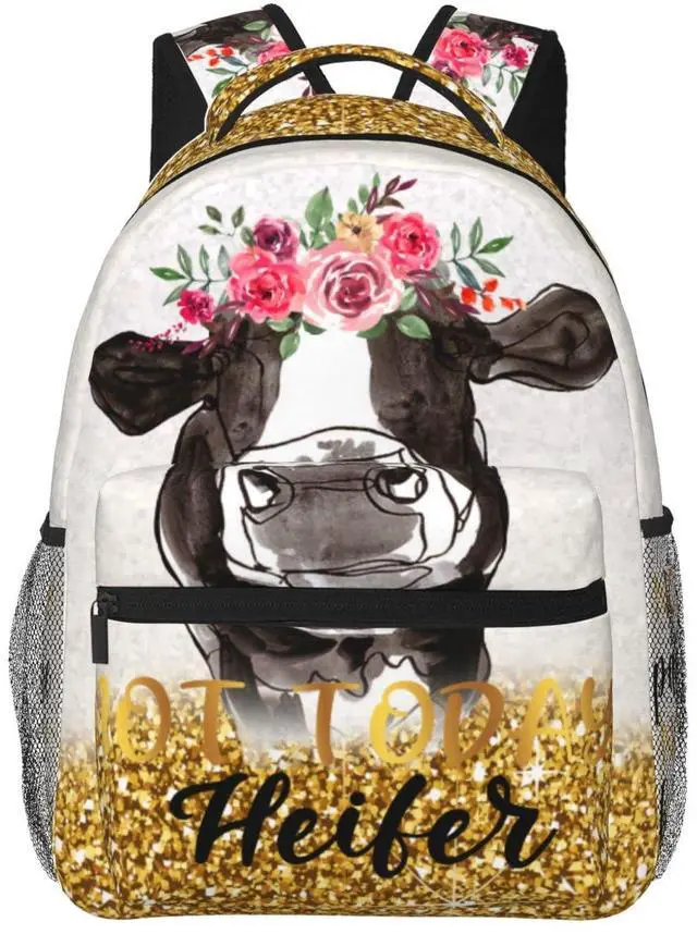 Main image of FuriTou Cow Cow Sunflower Backpack Bull Cattle Double Shoulder Bag Cow Print Laptop Bagpack for Men Women Cow Stuff Accessories Bookbag for Work Camping Travel