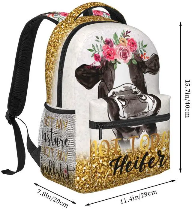 Alt view image 2 of 5 - FuriTou Cow Cow Sunflower Backpack Bull Cattle Double Shoulder Bag Cow Print Laptop Bagpack for Men Women Cow Stuff Accessories Bookbag for Work Camping Travel