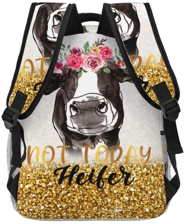 Alt view image 4 of 5 - FuriTou Cow Cow Sunflower Backpack Bull Cattle Double Shoulder Bag Cow Print Laptop Bagpack for Men Women Cow Stuff Accessories Bookbag for Work Camping Travel