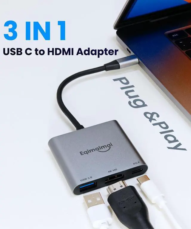 Alt view image 2 of 5 - USB C to HDMI Multi-Port Adapter(4K@120HZ) with 100w PD,USBC Laptop Docking Station for Monitor Extension Display, USB-C to USB-A Converter 10Gbps,4K HDMI Hub for Mac/iPad pro/MacBook/Laptops