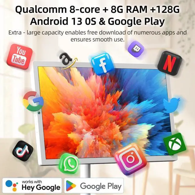 Alt view image 3 of 5 - Eseesmart 27-Inch Portable TV on Wheels, 1080P Portable Monitor Touchscreen, 8G RAM+128G Storage, 8-core CPU Qualcomm, Built-in Battery- Last for 8-10H, 13MP HD Build-in Camera, Android 13 OS