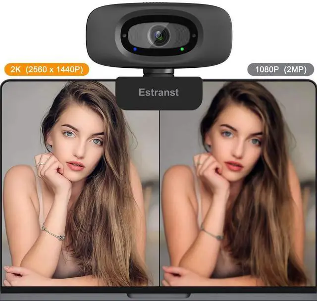 Alt view image 2 of 5 - Estranst Autofocus 2K Webcam with Privacy Cover & Noise Canceling Microphone, Works with Zoom Teams YouTube Xbox, External Web Computer Camera for Laptop Mac PC Desktop Monitor