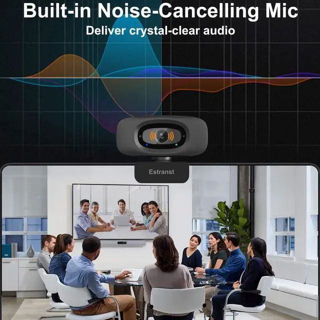Alt view image 3 of 5 - Estranst Autofocus 2K Webcam with Privacy Cover & Noise Canceling Microphone, Works with Zoom Teams YouTube Xbox, External Web Computer Camera for Laptop Mac PC Desktop Monitor