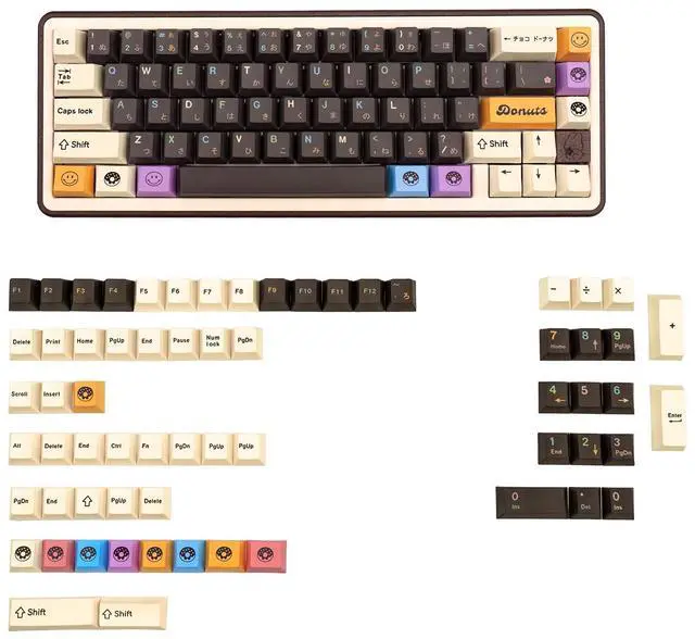 Alt view image 2 of 5 - GEKUCAP Japanese Keycaps 129 Keys Chocolate PBT Keycap Dye Sub Cherry Profile Keycaps Donut Theme Custom Key caps Set Fit for 61/64/87/104/108 Mechanical Keyboards Cherry Mx Gateron Switches