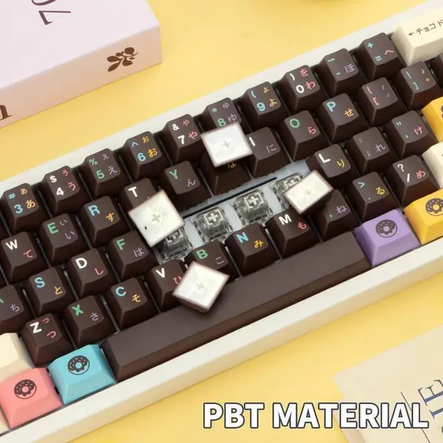 Alt view image 4 of 5 - GEKUCAP Japanese Keycaps 129 Keys Chocolate PBT Keycap Dye Sub Cherry Profile Keycaps Donut Theme Custom Key caps Set Fit for 61/64/87/104/108 Mechanical Keyboards Cherry Mx Gateron Switches