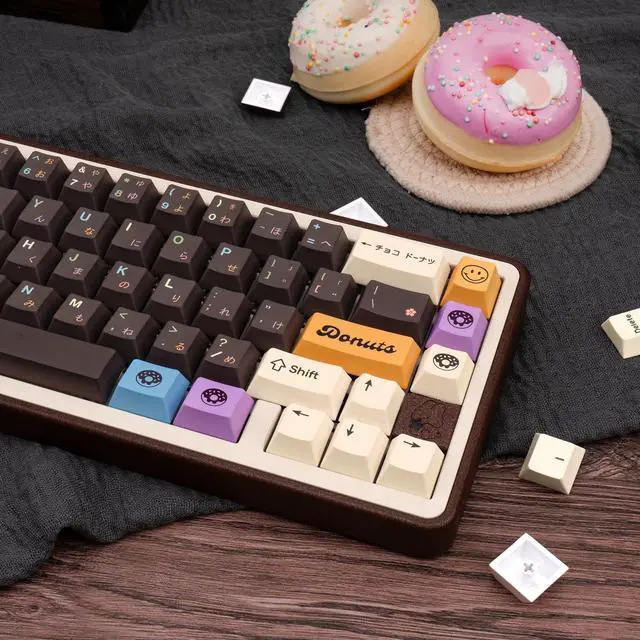 Alt view image 5 of 5 - GEKUCAP Japanese Keycaps 129 Keys Chocolate PBT Keycap Dye Sub Cherry Profile Keycaps Donut Theme Custom Key caps Set Fit for 61/64/87/104/108 Mechanical Keyboards Cherry Mx Gateron Switches