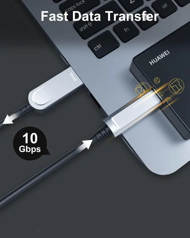 Alt view image 3 of 5 - DWLCWY Fiber Optic USB C to USB C Cable(50ft),Slim High Speed 10Gbps USB 3.2 Gen2 Active Optical Cable for VR, Webcam, Laptop etc