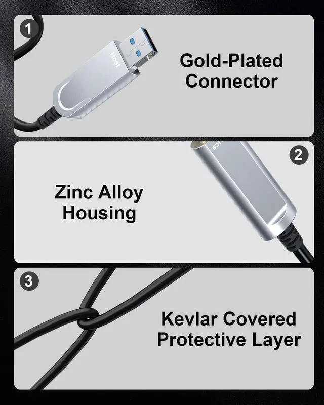 Alt view image 2 of 5 - DWLCWY Fiber Optic USB C to USB C Cable(50ft),Slim High Speed 10Gbps USB 3.2 Gen2 Active Optical Cable for VR, Webcam, Laptop etc