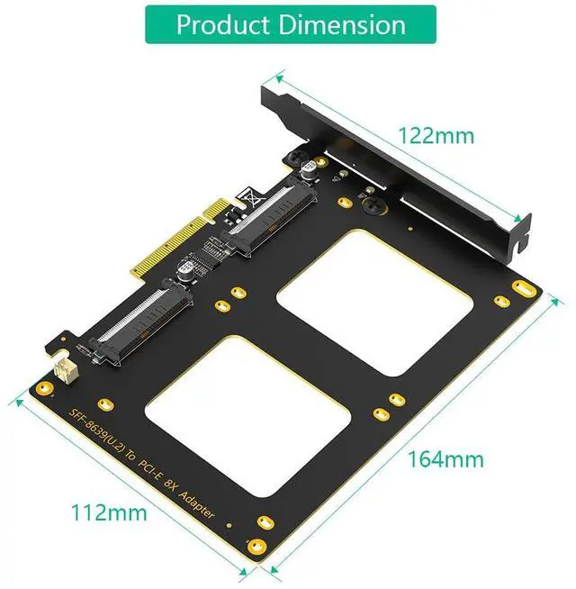 Alt view image 3 of 5 - Dual U.2 SSD to PCIe 4.0 X8 Adapter, Support 2 x U.2 SSD or Soft Raid, Without PCI-e Splitter Function (PCIe Bifurcation Motherboard is Required)