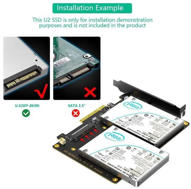 Alt view image 4 of 5 - Dual U.2 SSD to PCIe 4.0 X8 Adapter, Support 2 x U.2 SSD or Soft Raid, Without PCI-e Splitter Function (PCIe Bifurcation Motherboard is Required)