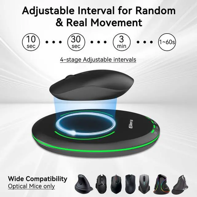 Alt view image 4 of 5 - Giecy Ultra Slim Undetectable Mouse Mover, Mouse Jiggler with Adjustable Interval Timer & Breathing Light, Simulates Realistic Mouse Movement for Keeping Computer Laptop Active Office Home Remote Work