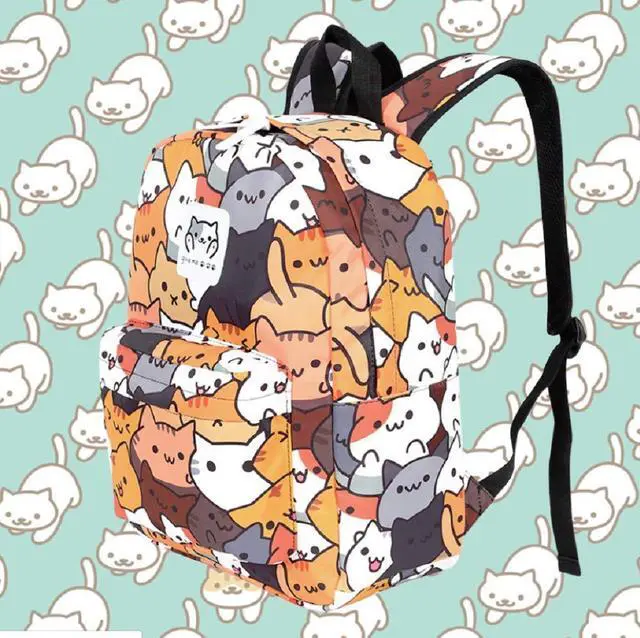 Alt view image 2 of 5 - GK-O Cute Anime Cat Canvas Backpack Shoulder Bag Laptop Bag