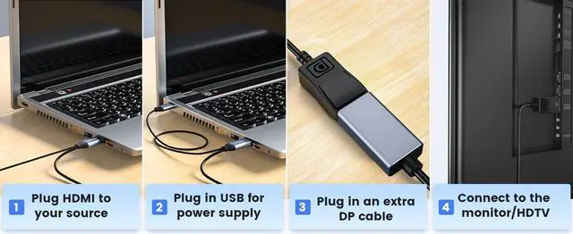 Alt view image 3 of 5 - FOINNEX Aluminum HDMI to DisplayPort Cable Adapter (Black 15cm)
