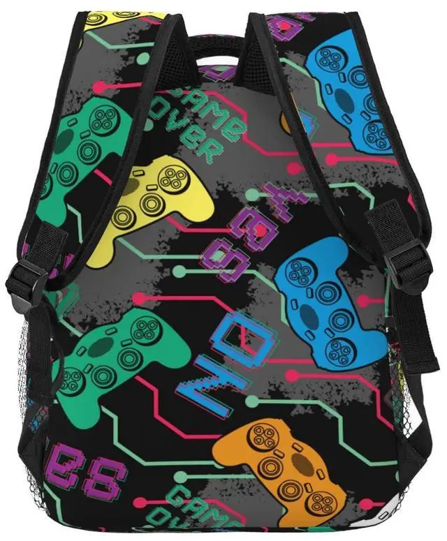Alt view image 3 of 5 - Fiokroo Colorful Game Joysticks Backpack School Bag For Students Teens Men Women Gamer Gamepad Laptop Backpacks Travel Daypack Bag With Multiple Pockets