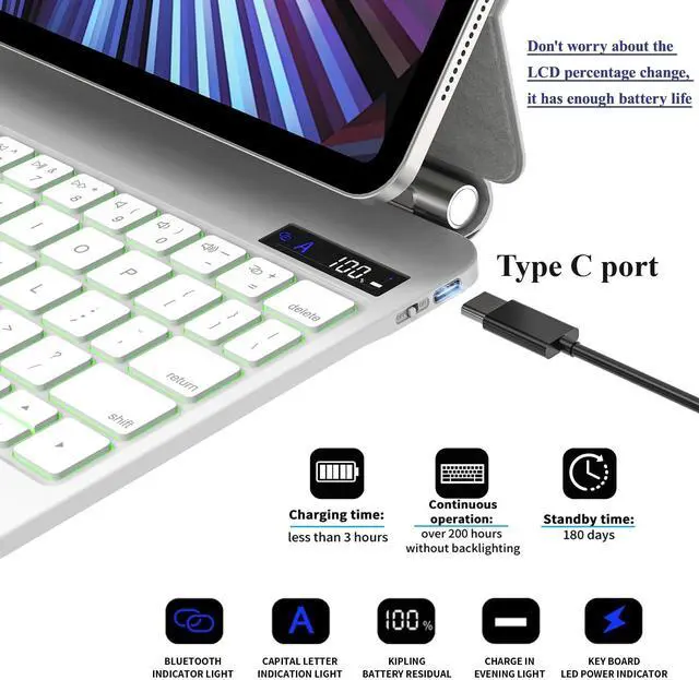 Alt view image 4 of 5 - Emoonland Keyboard Case for iPad 10th Generation - Magic Keyboard with Trackpad, Backlit, Compatible with iPad 10.9 inch 10th Generation Case with Keyboard (White, for ipad 10th gen 10.9-inch)