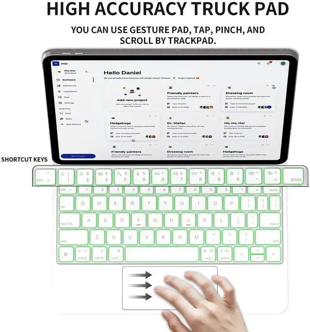 Alt view image 3 of 5 - Emoonland Keyboard Case for iPad 10th Generation - Magic Keyboard with Trackpad, Backlit, Compatible with iPad 10.9 inch 10th Generation Case with Keyboard (White, for ipad 10th gen 10.9-inch)