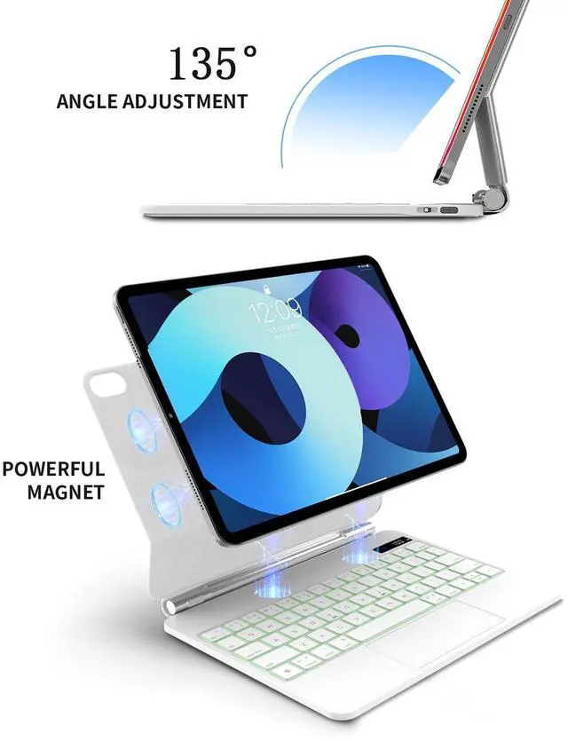 Alt view image 5 of 5 - Emoonland Keyboard Case for iPad 10th Generation - Magic Keyboard with Trackpad, Backlit, Compatible with iPad 10.9 inch 10th Generation Case with Keyboard (White, for ipad 10th gen 10.9-inch)