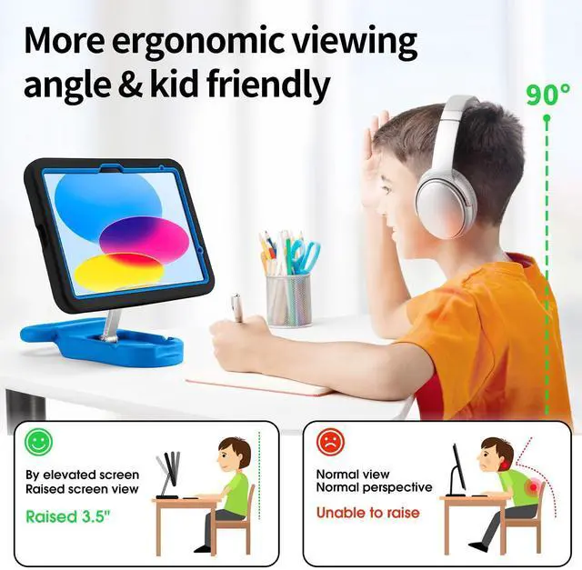 Alt view image 3 of 5 - Kids Case for iPad (A16) 11th/10th Gen 2022/2025,Shockproof Handle Stand Case,Child-Friendly Drop-Proof case for iPad Air 11 Inch(2025) M3/M2,Adjustable Stand for Portrait & Landscape (BlackBlue)