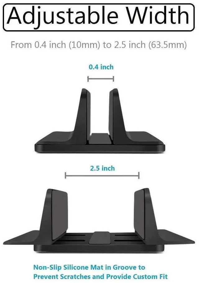Alt view image 3 of 5 - Vertical Laptop Stand for Desk [Adjustable] Sturdy Aluminum Dock Fits All Laptops (up to 20.3 inches) Space Saving, Modern Compact Holder, Compatible with MacBook Pro/Air, Surface, HP, Dell (Black)