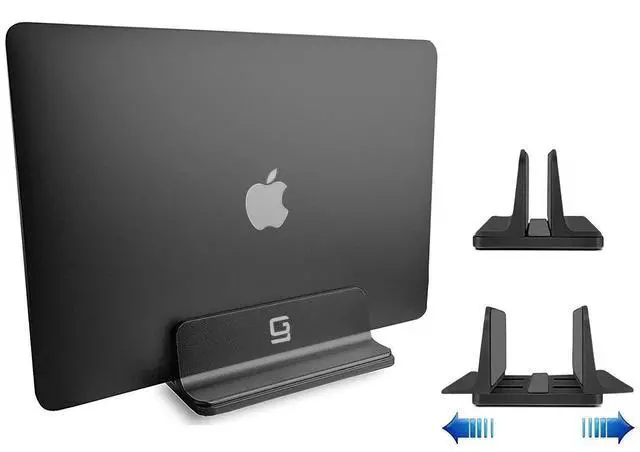 Main image of Vertical Laptop Stand for Desk [Adjustable] Sturdy Aluminum Dock Fits All Laptops (up to 20.3 inches) Space Saving, Modern Compact Holder, Compatible with MacBook Pro/Air, Surface, HP, Dell (Black)