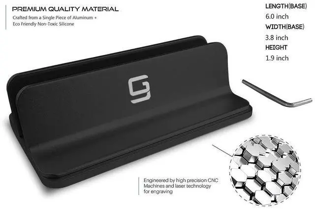 Alt view image 2 of 5 - Vertical Laptop Stand for Desk [Adjustable] Sturdy Aluminum Dock Fits All Laptops (up to 20.3 inches) Space Saving, Modern Compact Holder, Compatible with MacBook Pro/Air, Surface, HP, Dell (Black)