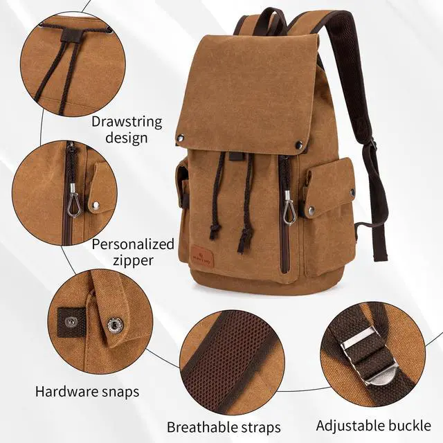 Alt view image 5 of 5 - GreenLovesPet Canvas Backpack, Vintage Backpack for Men and Women, 22L Backpacks for Travel Rucksack Fits 15 Inch Laptop (Coffee)
