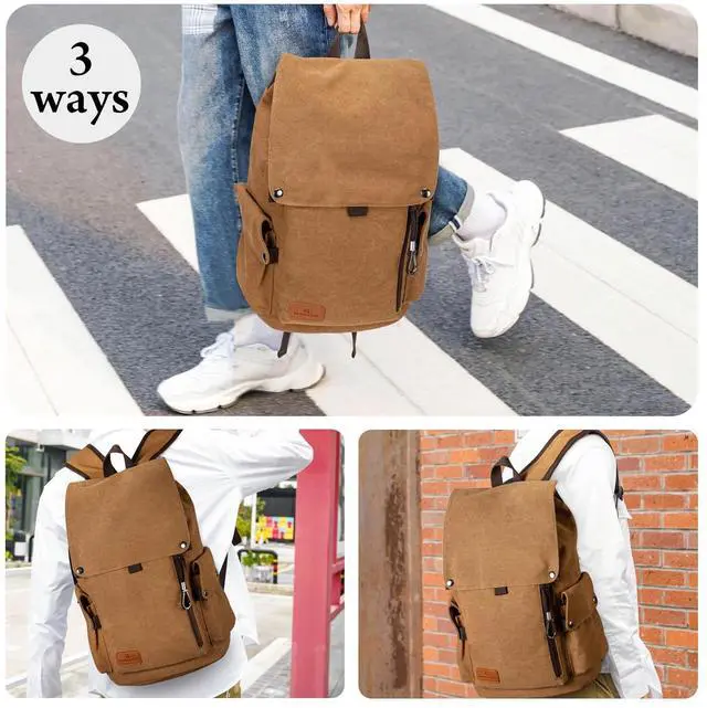 Alt view image 2 of 5 - GreenLovesPet Canvas Backpack, Vintage Backpack for Men and Women, 22L Backpacks for Travel Rucksack Fits 15 Inch Laptop (Coffee)