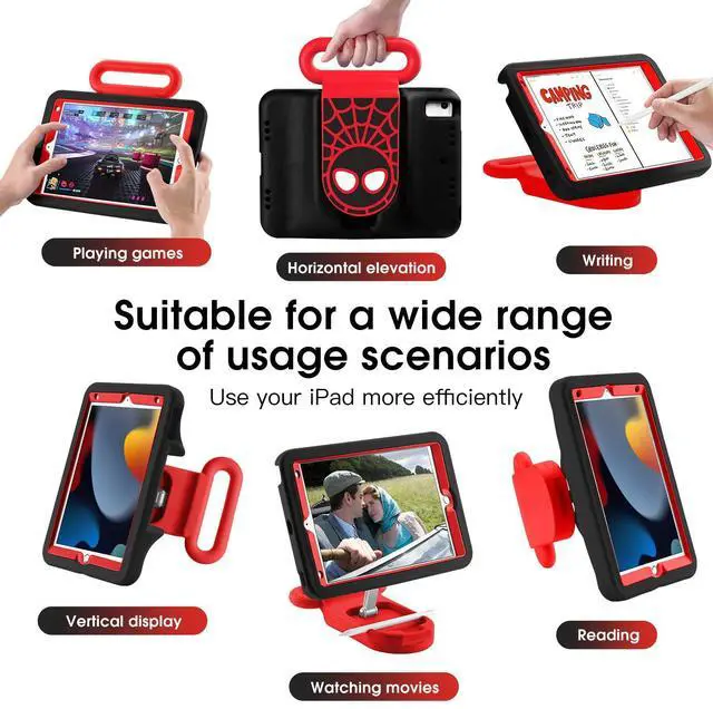 Alt view image 3 of 5 - Kids Case for iPad 7th/8th/9th Gen,iPad 10.2 inch 2021/2020/2019 Case with Adjustable Portrait Landscape Stand Handle,Heavy Duty Protective Kids Child Friendly Cover for iPad 10.2 inch. (Black-Red)