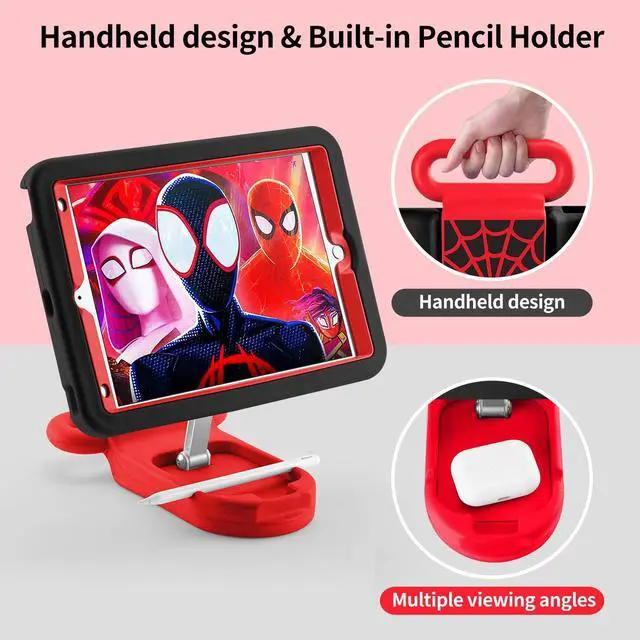 Alt view image 4 of 5 - Kids Case for iPad 7th/8th/9th Gen,iPad 10.2 inch 2021/2020/2019 Case with Adjustable Portrait Landscape Stand Handle,Heavy Duty Protective Kids Child Friendly Cover for iPad 10.2 inch. (Black-Red)