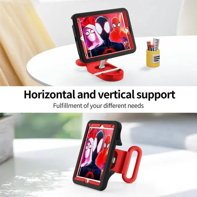 Alt view image 5 of 5 - Kids Case for iPad 7th/8th/9th Gen,iPad 10.2 inch 2021/2020/2019 Case with Adjustable Portrait Landscape Stand Handle,Heavy Duty Protective Kids Child Friendly Cover for iPad 10.2 inch. (Black-Red)