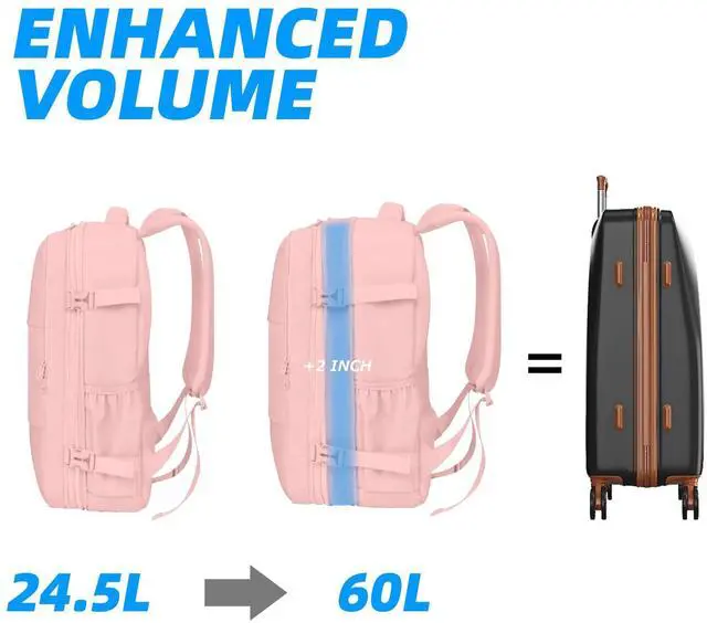 Alt view image 5 of 5 - Lovvento Air Vacuum Compression Travel Backpack: Expandable Carry On Bag Vacuum with Pump Fits 17.3inch Laptop for Women and Men - Suitable for Business and Work Waterproof (Pink)