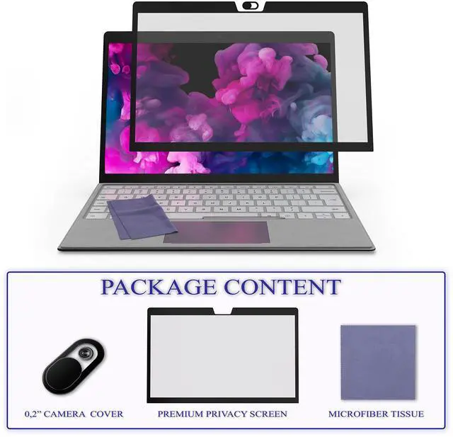 Alt view image 3 of 5 - EZ-Pro Screen Protector Privacy Filter for Surface Pro 7 Plus, Pro 7, Pro 6, Pro 5th Gen (2017) (LTE), Pro 4, Comes with Camera Cover Slide, Provide Privacy, Anti-Blue Light and Anti-Glare