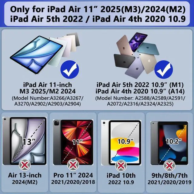 Alt view image 2 of 5 - Grifobes for iPad Air 11 inch (M3/M2) 2025/2024, iPad Air 5th/4th Generation Case 2022/2020 10.9", Heavy Duty Protective Cover with Pen Holder Stand for Air 6th 5 4 Kids(Black+Red)