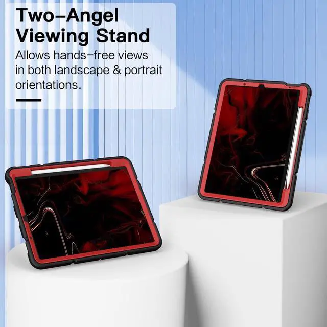 Alt view image 4 of 5 - Grifobes for iPad Air 11 inch (M3/M2) 2025/2024, iPad Air 5th/4th Generation Case 2022/2020 10.9", Heavy Duty Protective Cover with Pen Holder Stand for Air 6th 5 4 Kids(Black+Red)