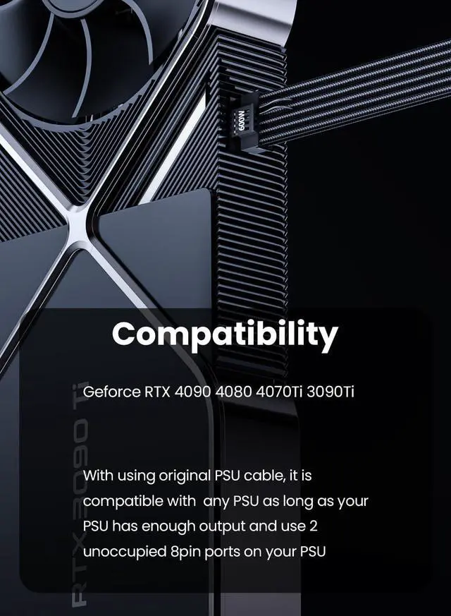 Alt view image 3 of 5 - Fasgear 12VHPWR Extension Cable with A 90 Degree Adapter Compatible for GeForce RTX 4090,4080,4070 ti, 3090ti